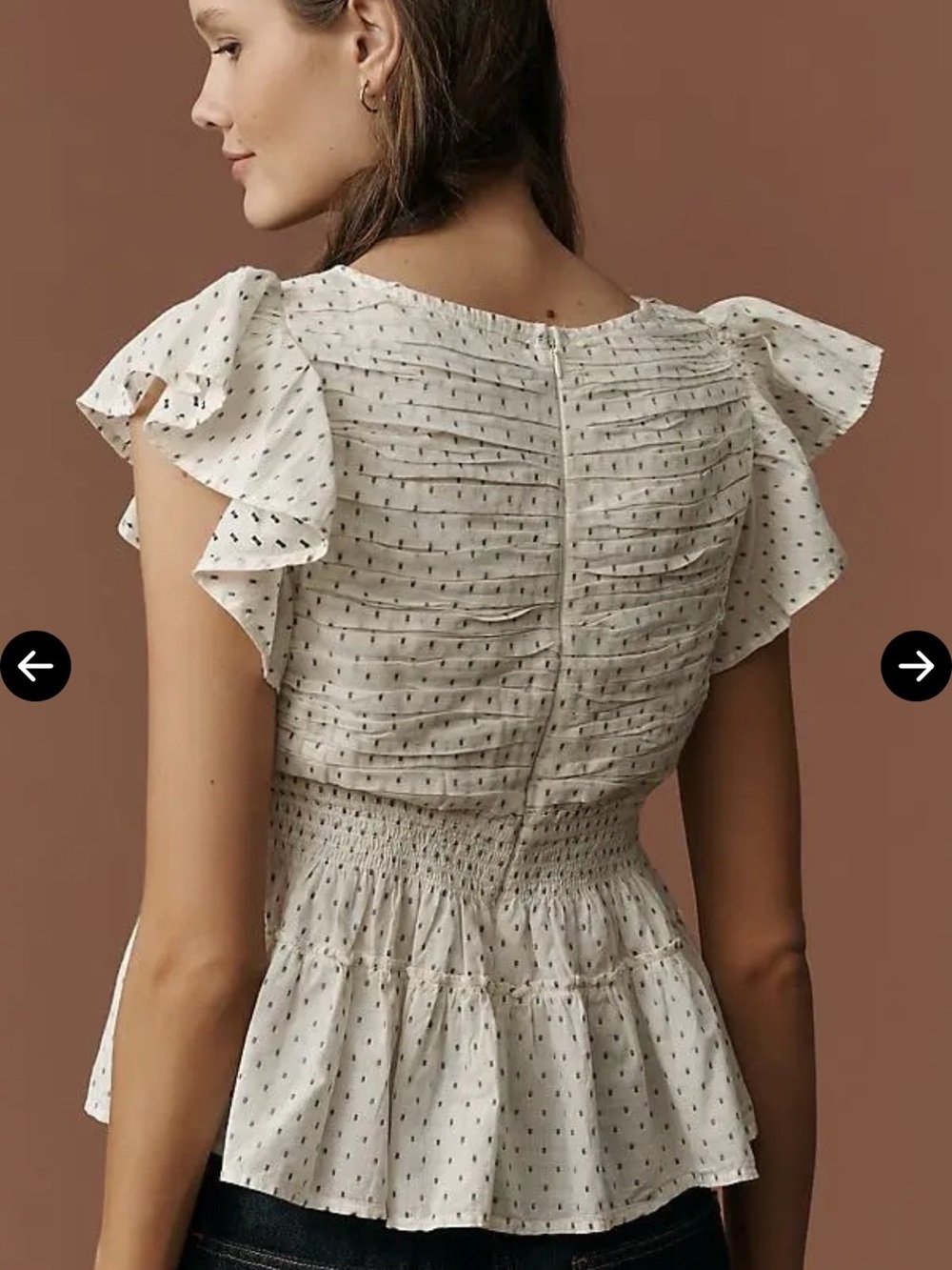 Anthropologie Cream Dot Smocked Peplum Top - Picture 2 of 4